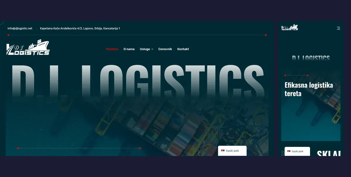 Sajt D.J. Logistics na računaru i telefonu