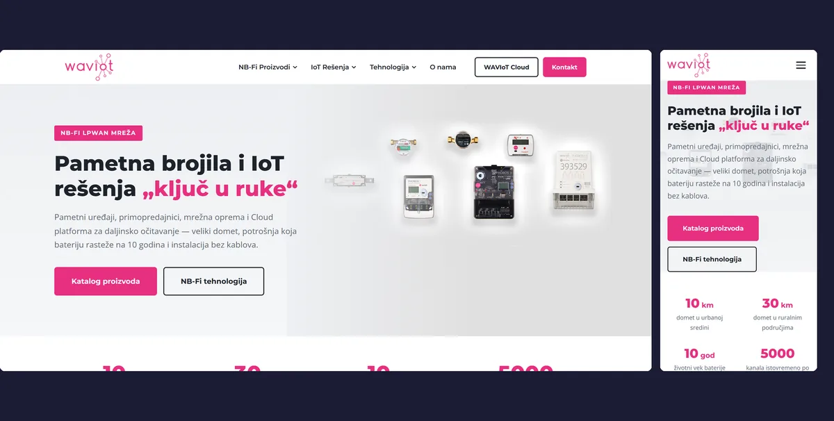 Sajt WAVIoT na računaru i telefonu
